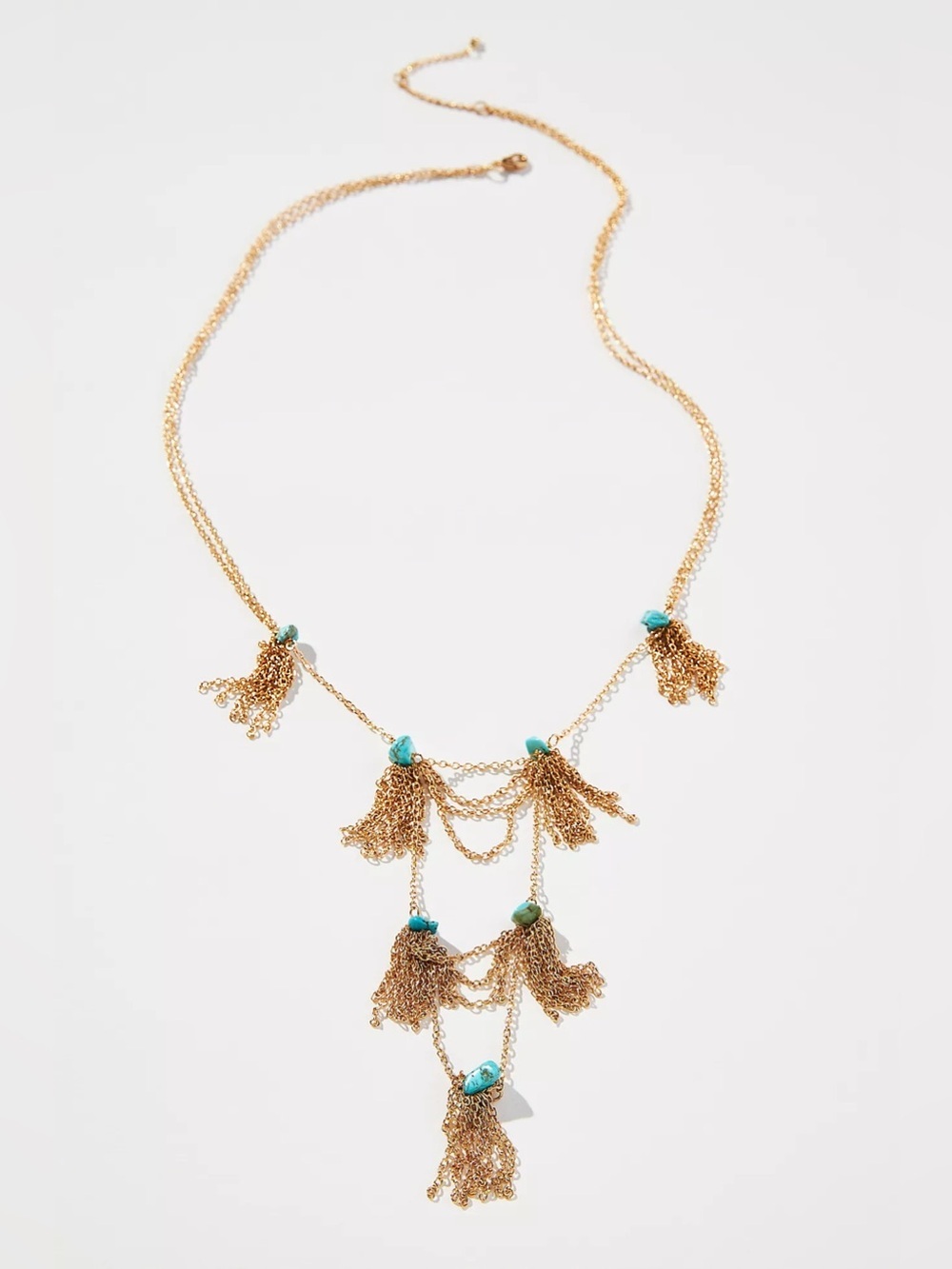 New Anthropologie Gold Netted Tassel Necklace Turquoise